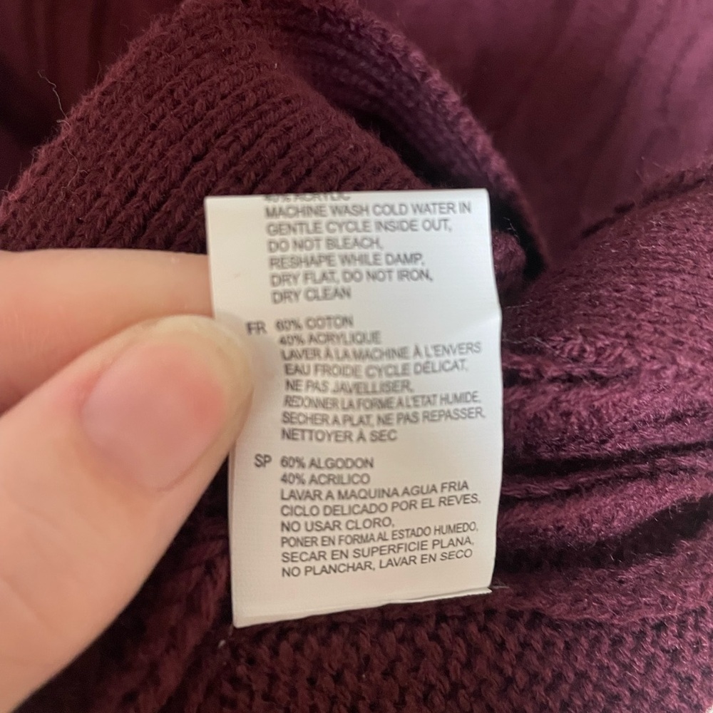 RD Style Vonny Cable Knit Cotton Blend Pullover Burgundy Sweater, Size XS - Picture 7 of 7